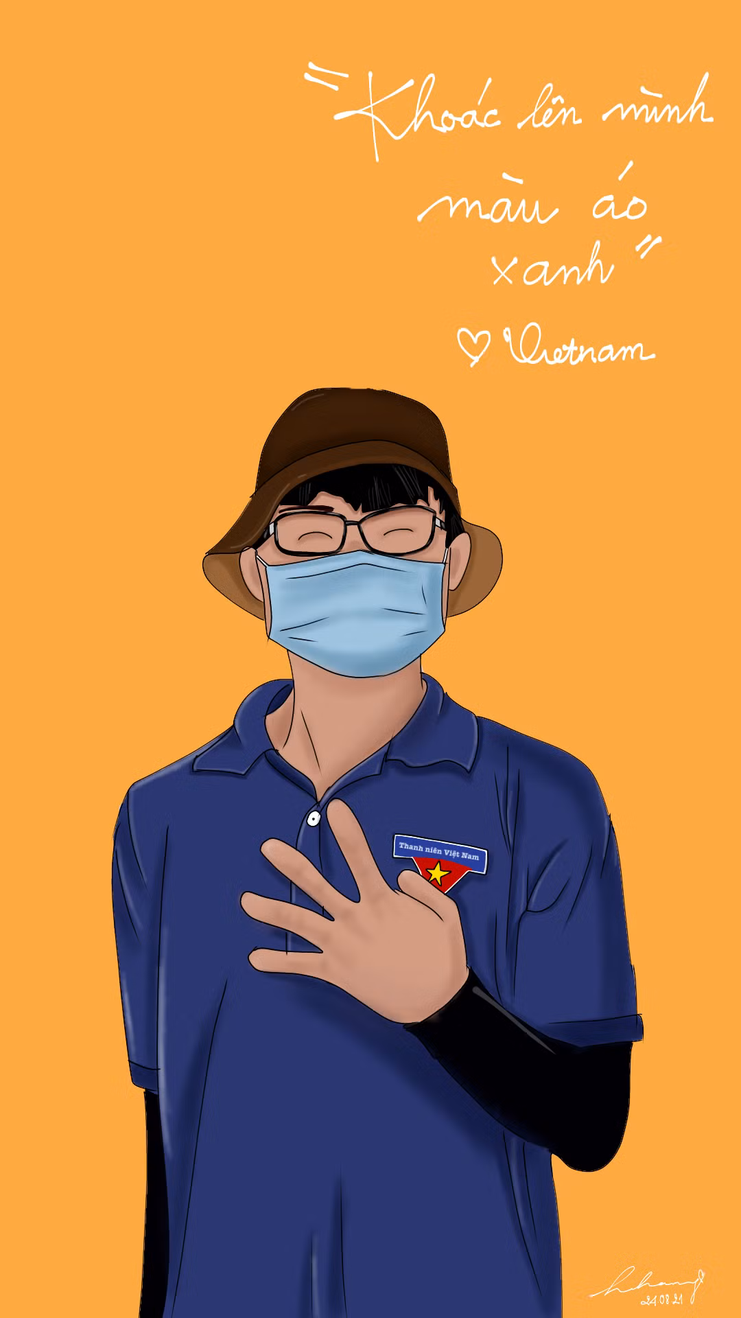 "Chiến sĩ áo xanh" được Hoa Trang vẽ lại trên nền tranh đồ họa. "Chiến sĩ áo xanh" được Hoa Trang vẽ lại trên nền tranh đồ họa.