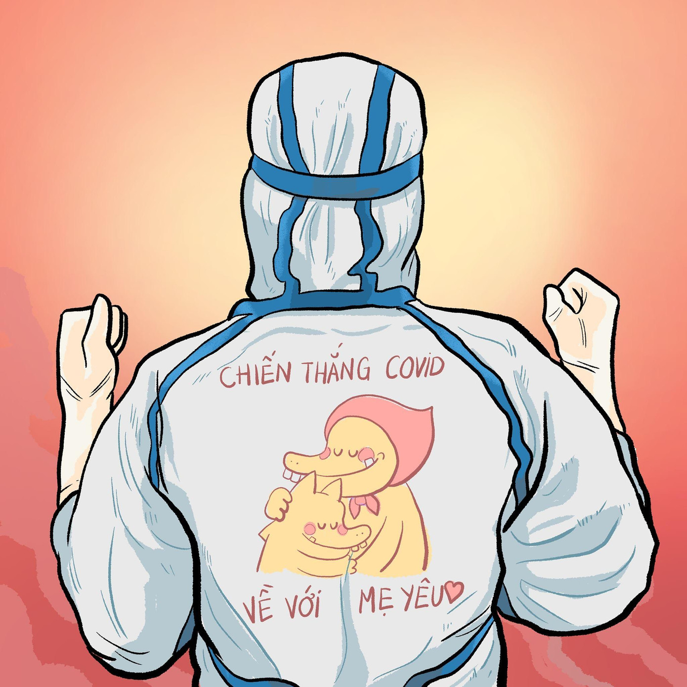 Mỗi bức tranh vẽ của họa sĩ Thăng Fly là một "thông điệp đẹp" động viên mọi người vượt qua đại dịch.