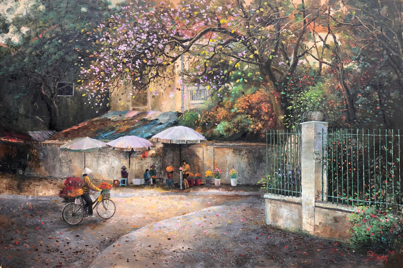 Tác phẩm &quot;Góc phố mùa hoa ban&quot; của Chiến Thắng (Ảnh: NVCC).