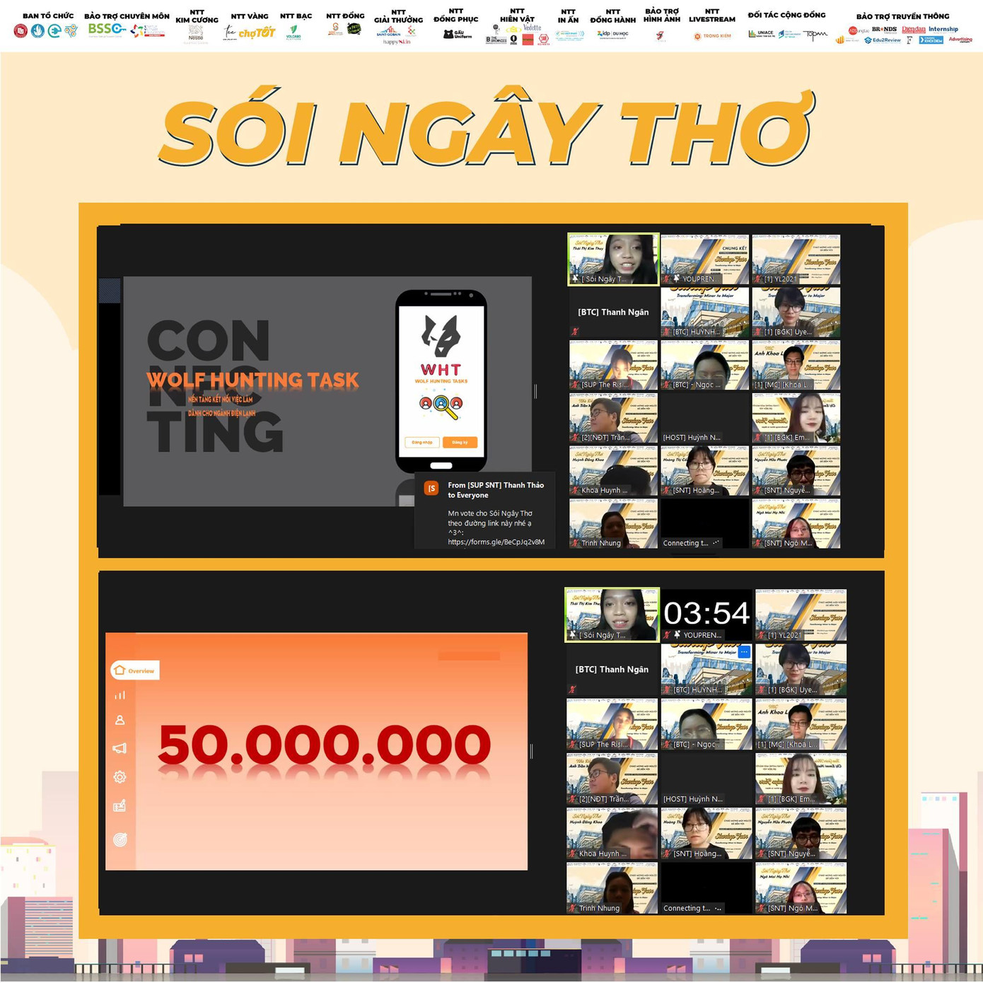 Phần thuyết trình về dự án của nhóm "Sói ngây thơ" trong cuộc thi. (Ảnh: BTC) Phần thuyết trình về dự án của nhóm "Sói ngây thơ" trong cuộc thi. (Ảnh: BTC)