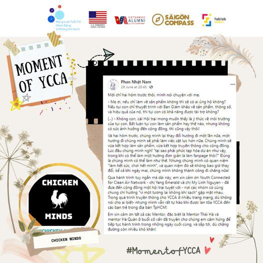 Những dòng trăn trở của Nhật Nam về dự án và cảm nhận về cuộc thi do YCCA tổ chức.