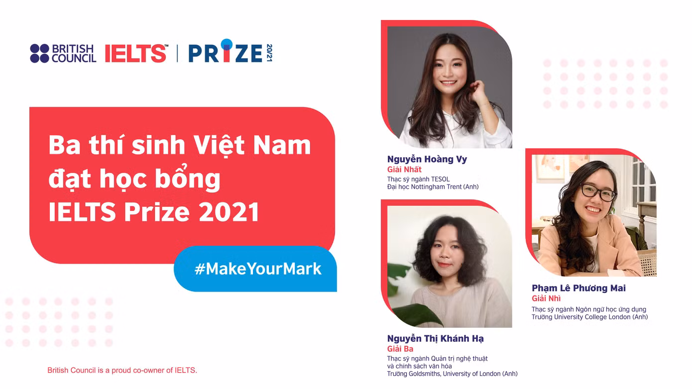 Ba gương mặt xuất sắc đại diện cho Việt Nam nhận học bổng ELTS Prize 2021.