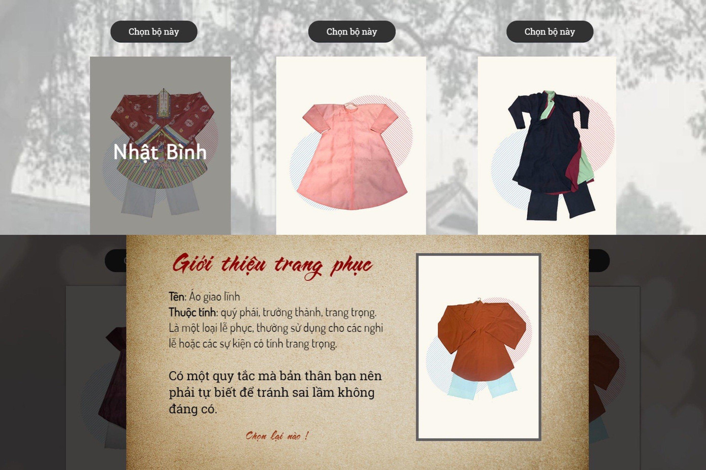 Một số cổ phục trong triển lãm online "Hồi".