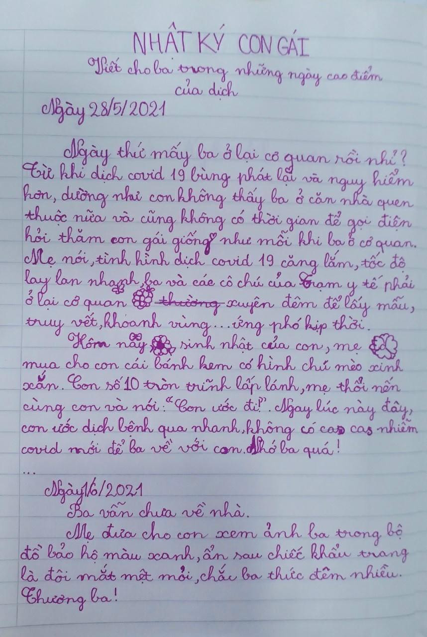 Bức thư con gái gửi ba tuyến đầu chống dịch được cộng đồng mạng lan truyền. (Ảnh: Trung tâm kiểm soát dịch bệnh TP. HCM)