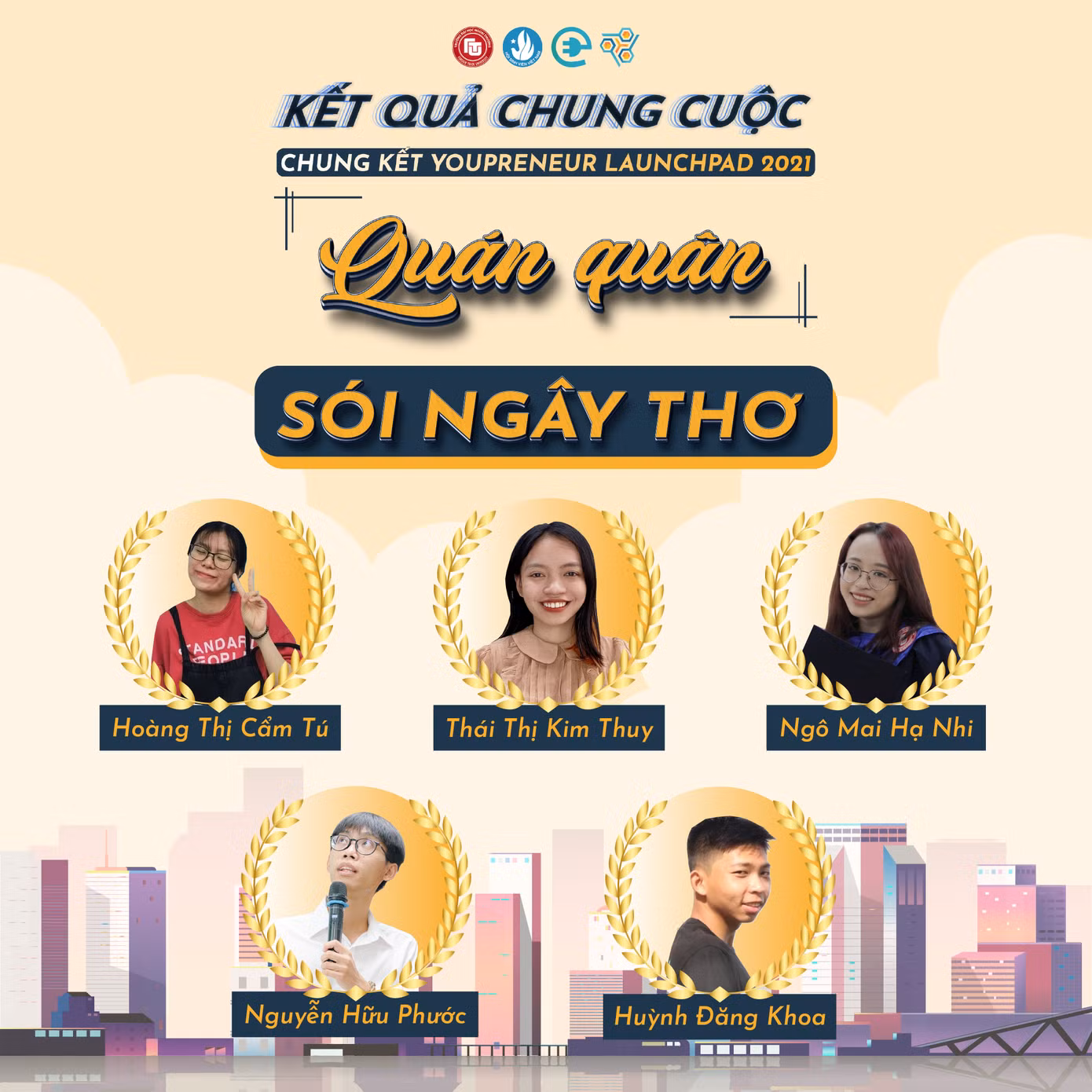 5 thành viên của nhóm "Sói ngây thơ" đã giành được giải Quán quân của cuộc thi YOUPRENEUR LAUNCHPAD 2021.
