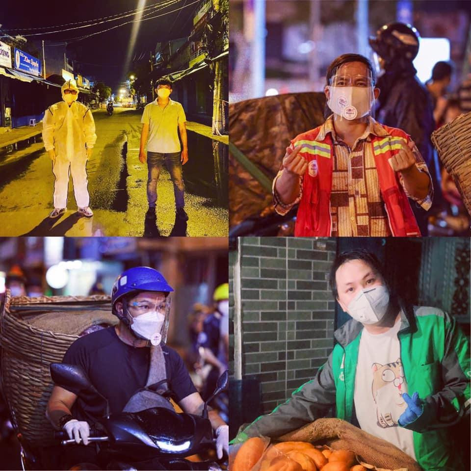 Các thành viên của nhóm trang bị đồ bảo chống dịch và đi phát bánh mì cho người nghèo.