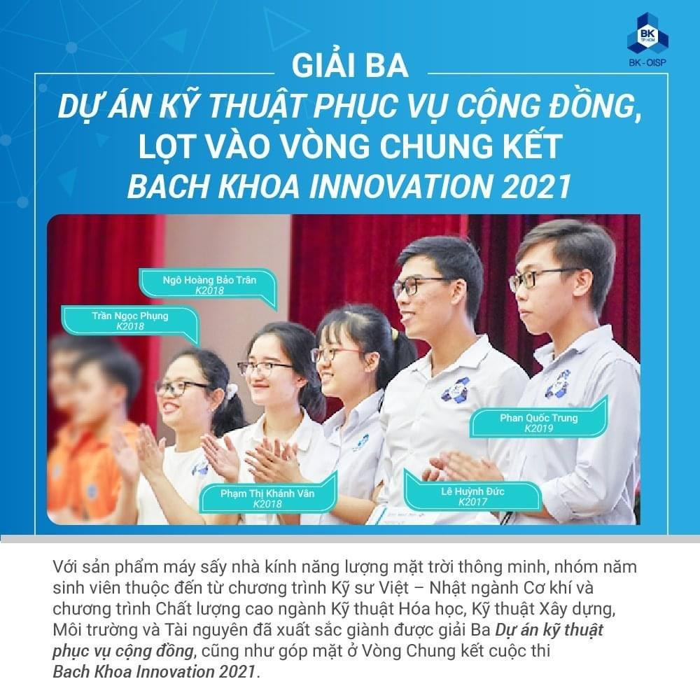 Dự án “Máy sấy nhà kính năng lượng mặt trời” của nhóm sinh viên thuộc câu lạc bộ “Khởi nghiệp Xanh Bách Khoa”.