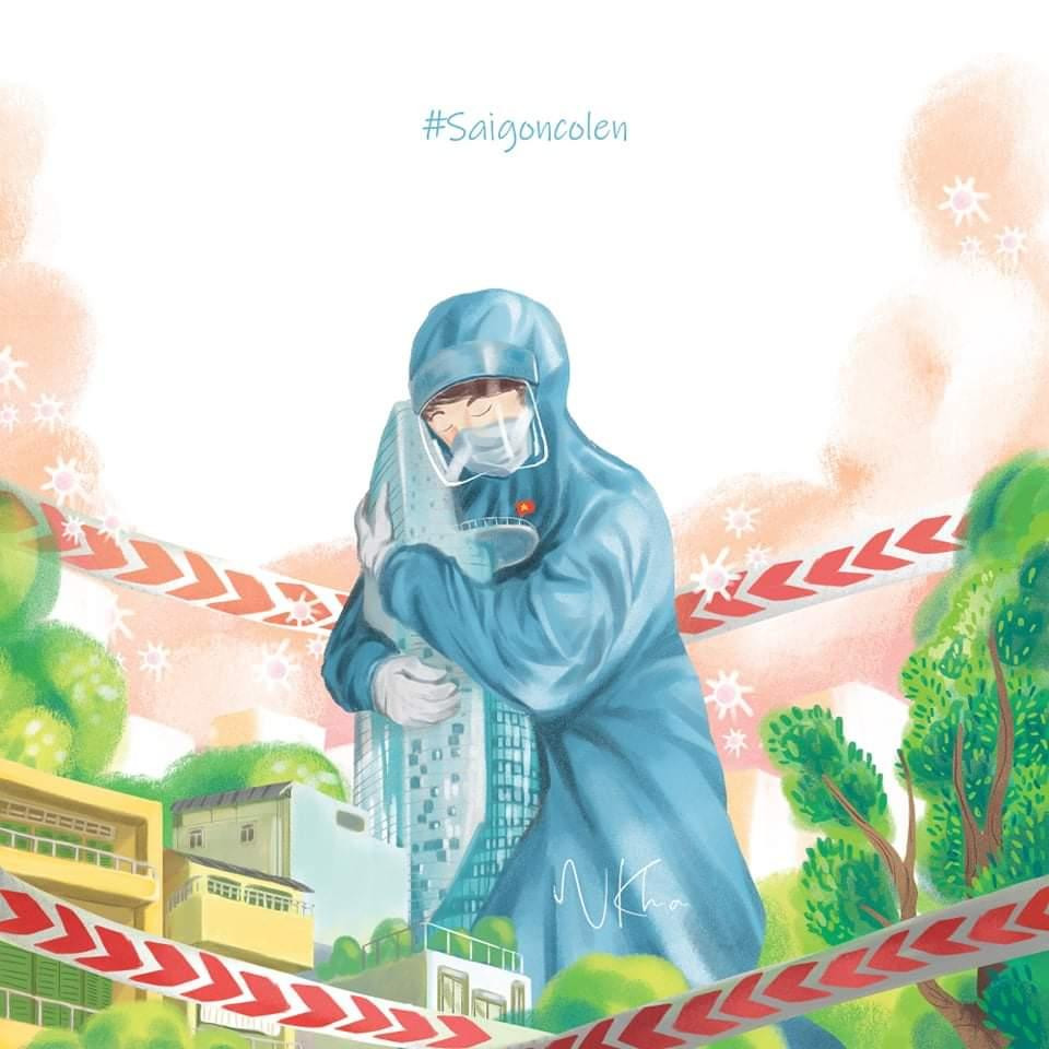 Bức tranh mang nhiều cảm xúc về tâm dịch TP. HCM do Nguyên Kha vẽ đang được cộng đồng mạng lan truyền. Bức tranh mang nhiều cảm xúc về tâm dịch TP. HCM do Nguyên Kha vẽ đang được cộng đồng mạng lan truyền.