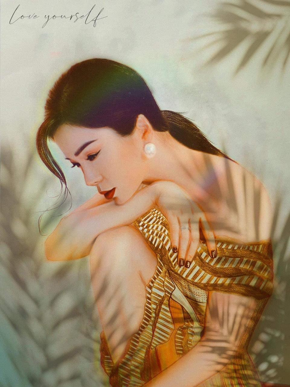 Chân dung ca sĩ Lệ Quyên do Cảnh Bin vẽ. (Ảnh: NVCC)