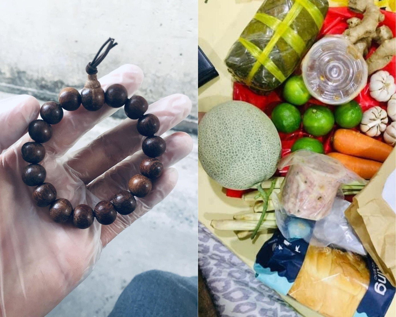 Huy được bà con trong khu cách ly tặng đồ ăn, chuỗi hạt. Huy được bà con trong khu cách ly tặng đồ ăn, chuỗi hạt.