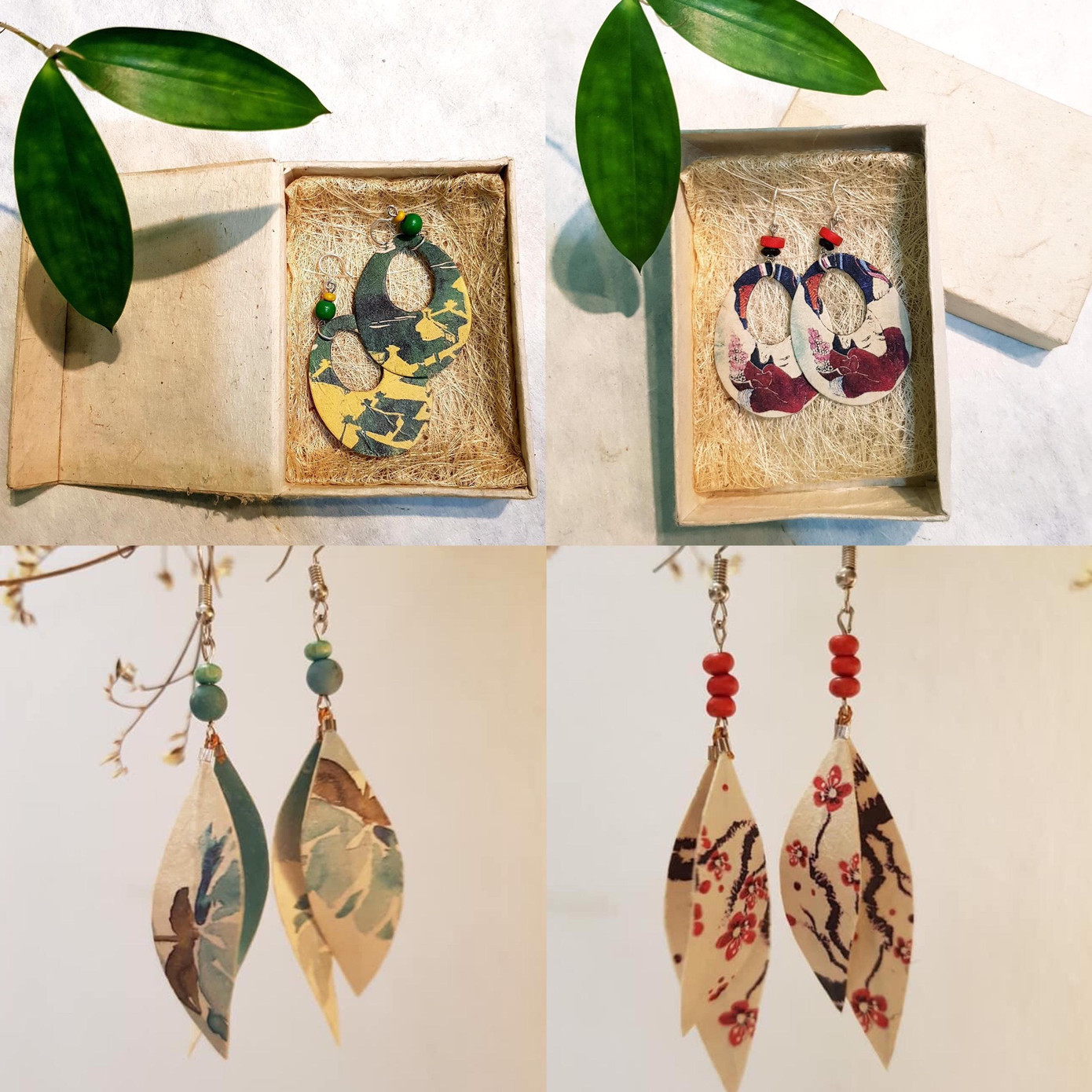 Những đôi khuyên tai làm từ giấy dó. Những đôi khuyên tai làm từ giấy dó.