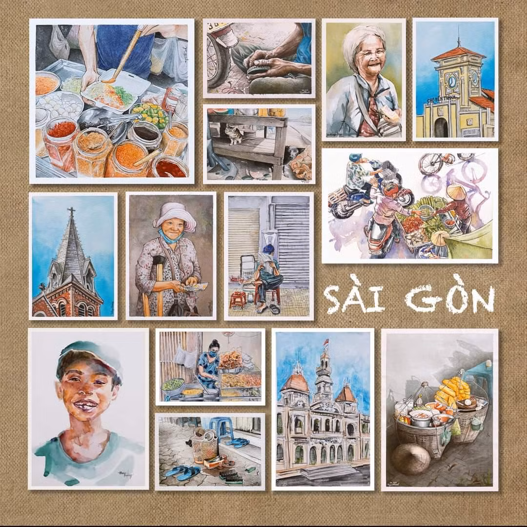 Bộ tranh ký họa mang lại nhiều cảm xúc cho người xem về một Sài Gòn - nơi có nhiều những người lao động mưu sinh với đủ mọi ngành nghề.