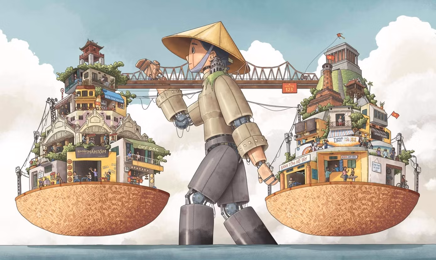 Bức tranh “Hà Nội rong” tráng lệ đến mộc mạc đoạt giải Nhất cuộc thi vẽ minh họa “Hà Nội là…”.