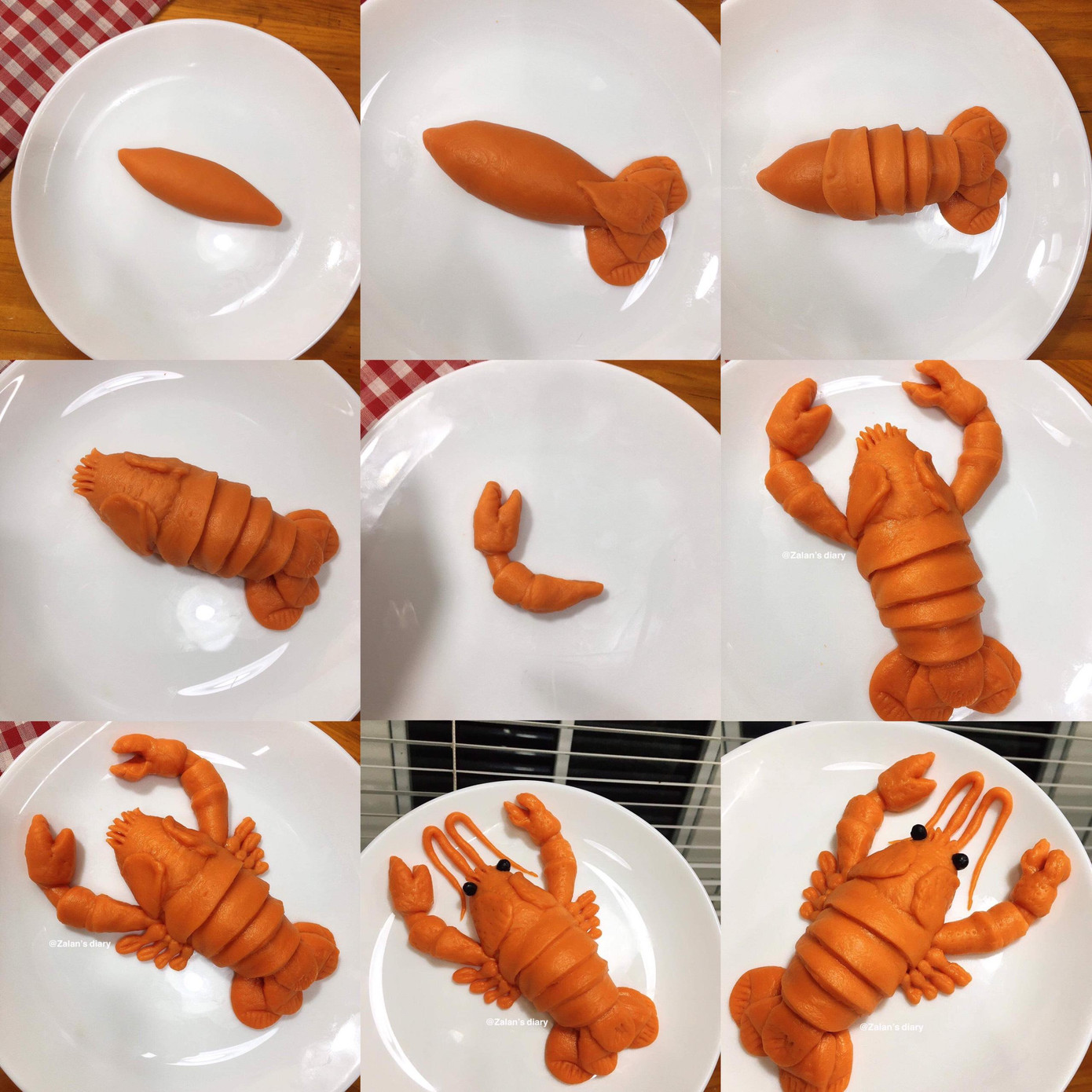 Các bước biến hình của món bánh bao tôm hùm Dubai.