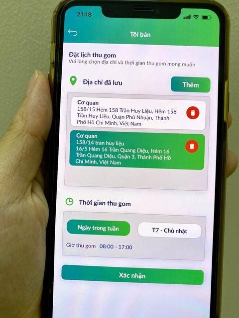 Giao diện app thu gom ve chai do anh Bùi Thế Bảo và chị Đỗ Thị Minh Trang sáng chế.