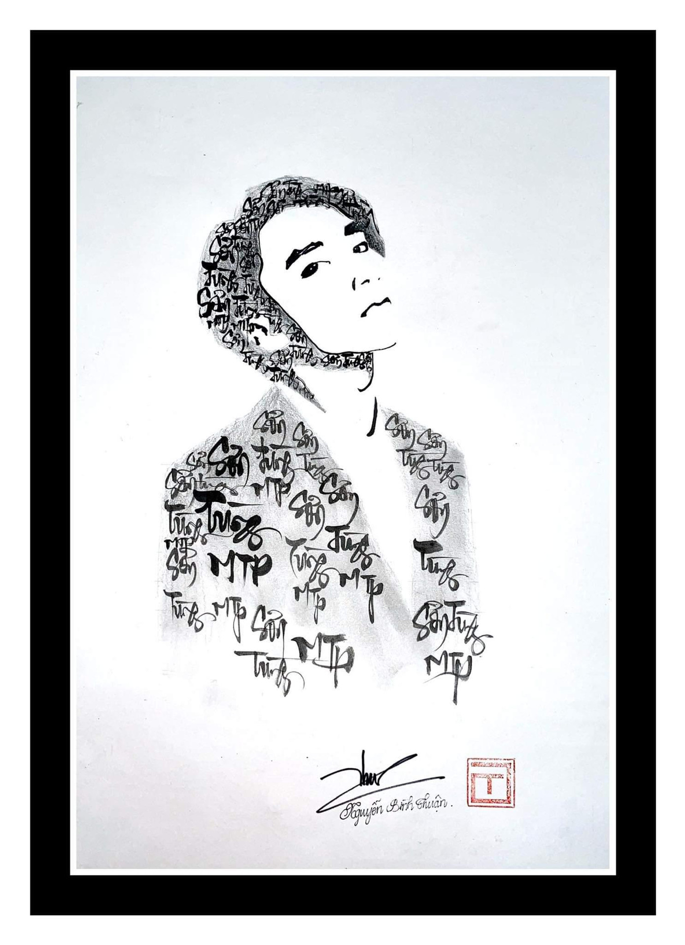 Tác phẩm tranh vẽ bằng chữ thư pháp của Thuận. Tác phẩm tranh vẽ bằng chữ thư pháp của Thuận.