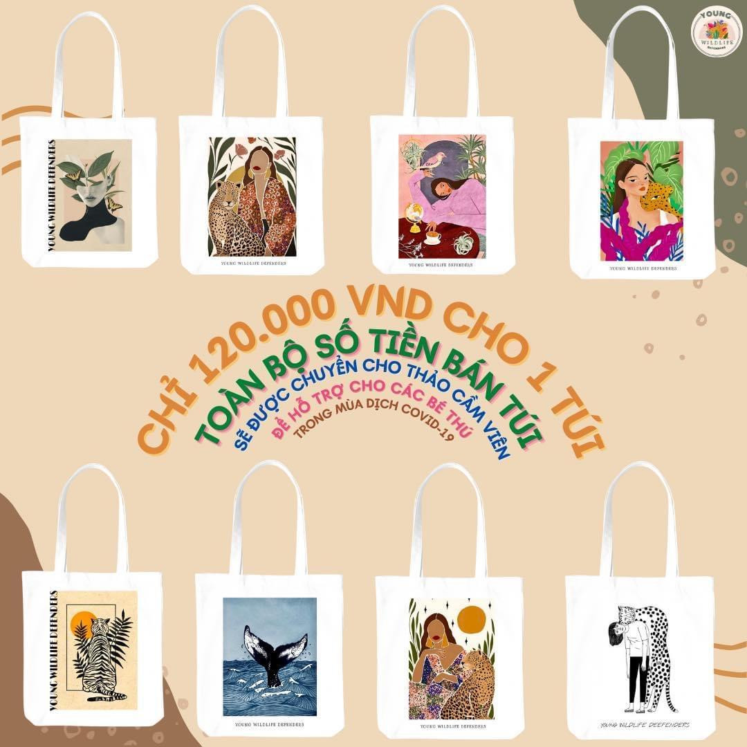 Những chiếc túi vải được thiết kế đẹp mắt của dự án được bán để ủng hộ cho Thảo Cầm Viên Sài Gòn.