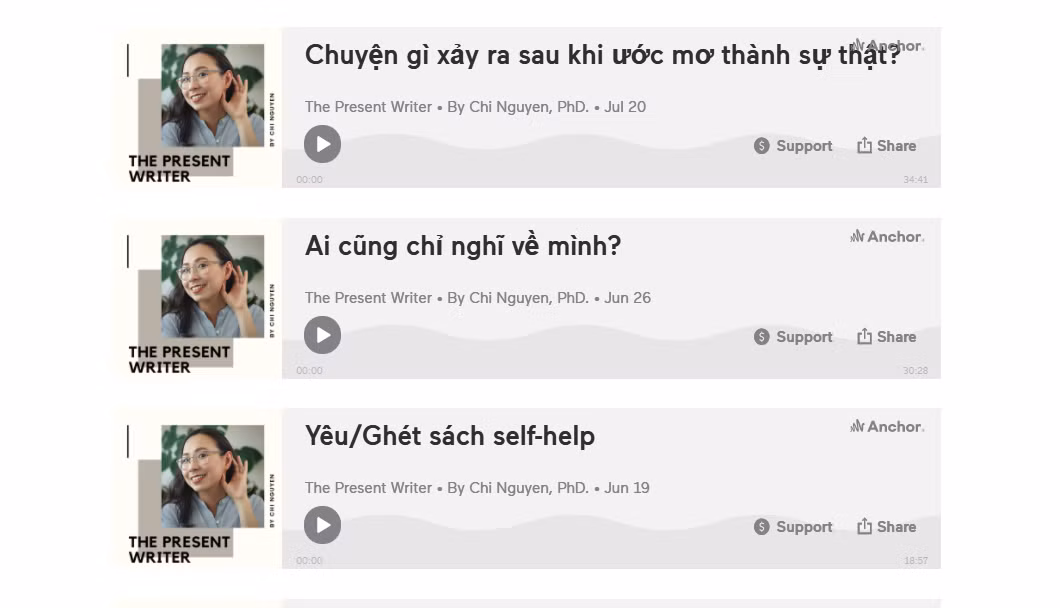 Những tập podcast của "The Present Writer".