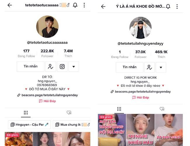Hai kênh TikTok hiện tại của Hoàng Nguyên.