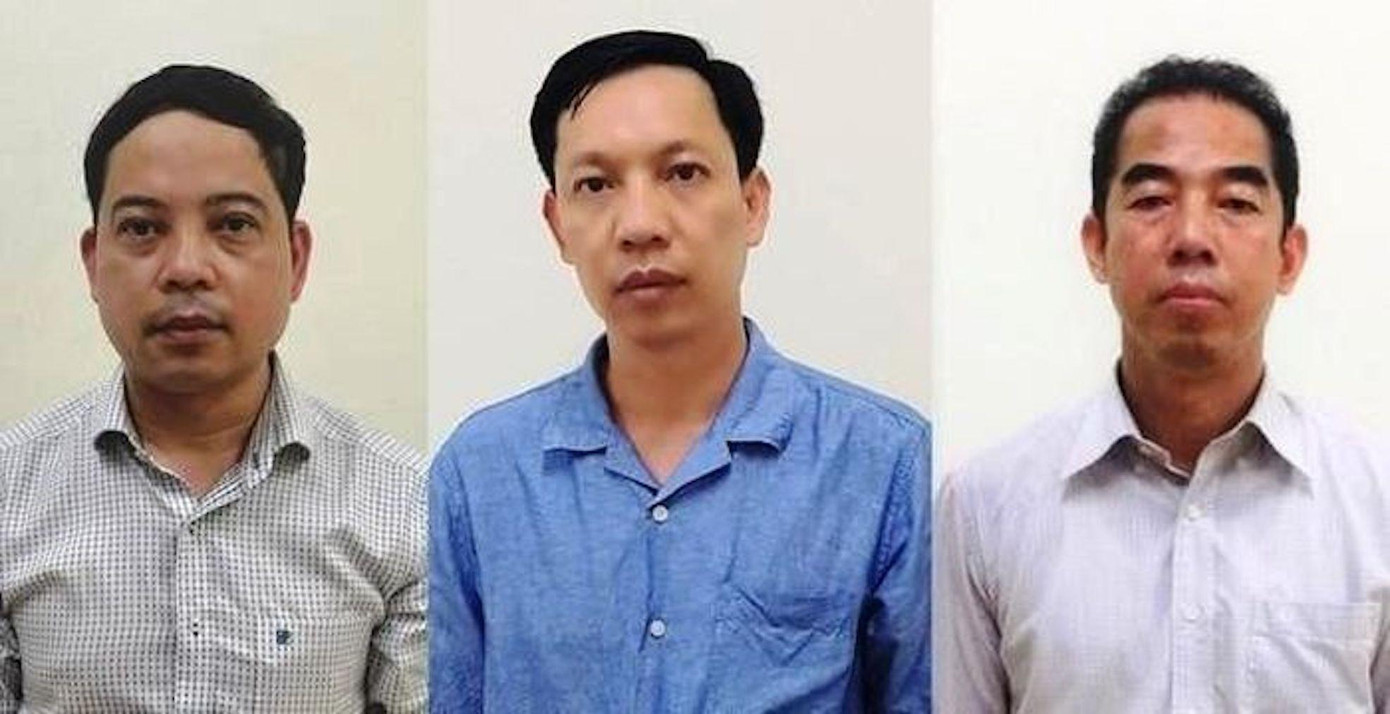 Các bị can Tô Anh Dũng, Vũ Anh Tuấn, Phạm Trung Kiên (từ phải qua trái). Ảnh: VTC.