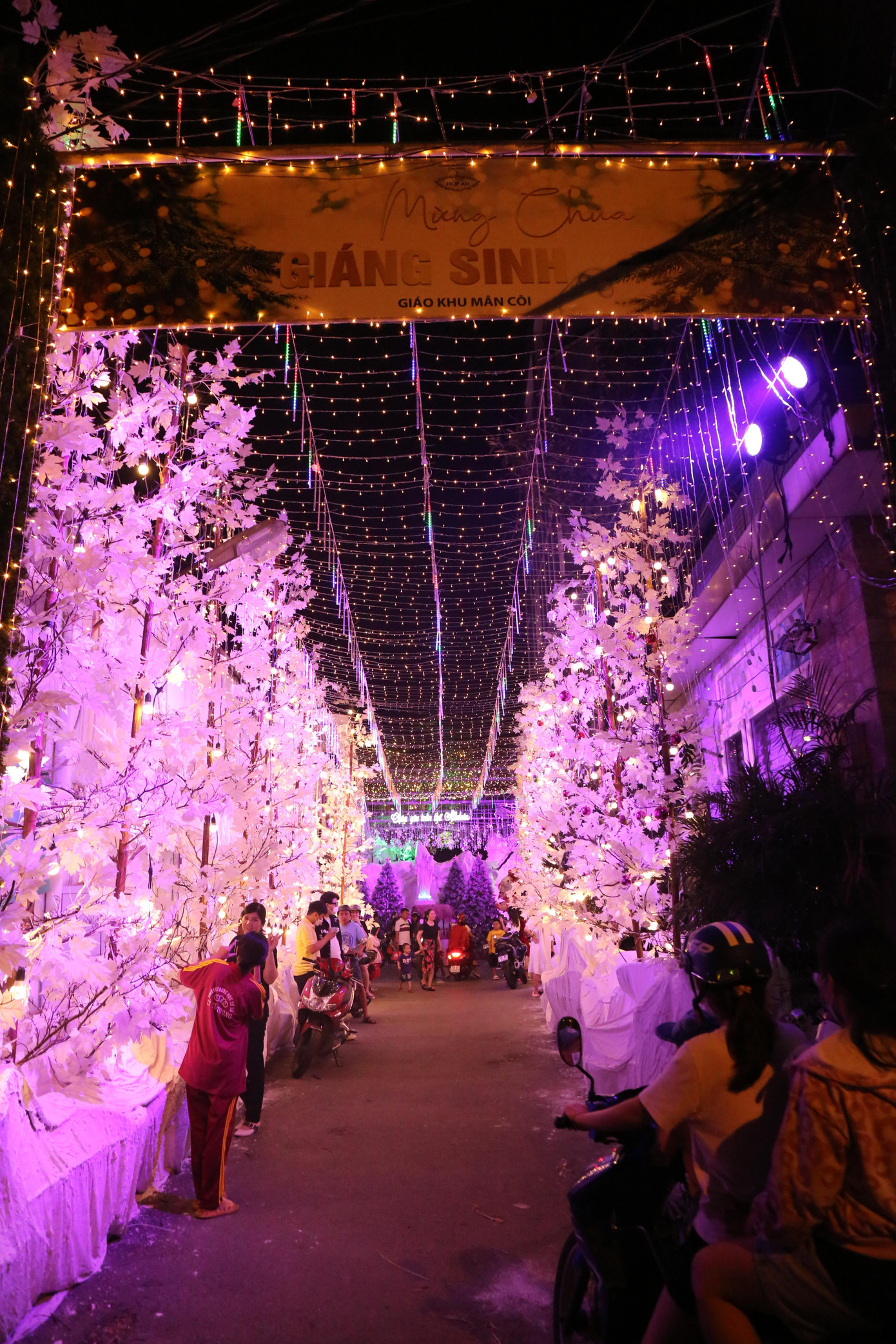 Từ đầu tháng 12, nhiều con hẻm ở các quận 8, Tân Phú, Gò Vấp, TP Thủ Đức,… được trang hoàng đèn màu, hang đá, cây thông chuẩn bị đón Giáng sinh.