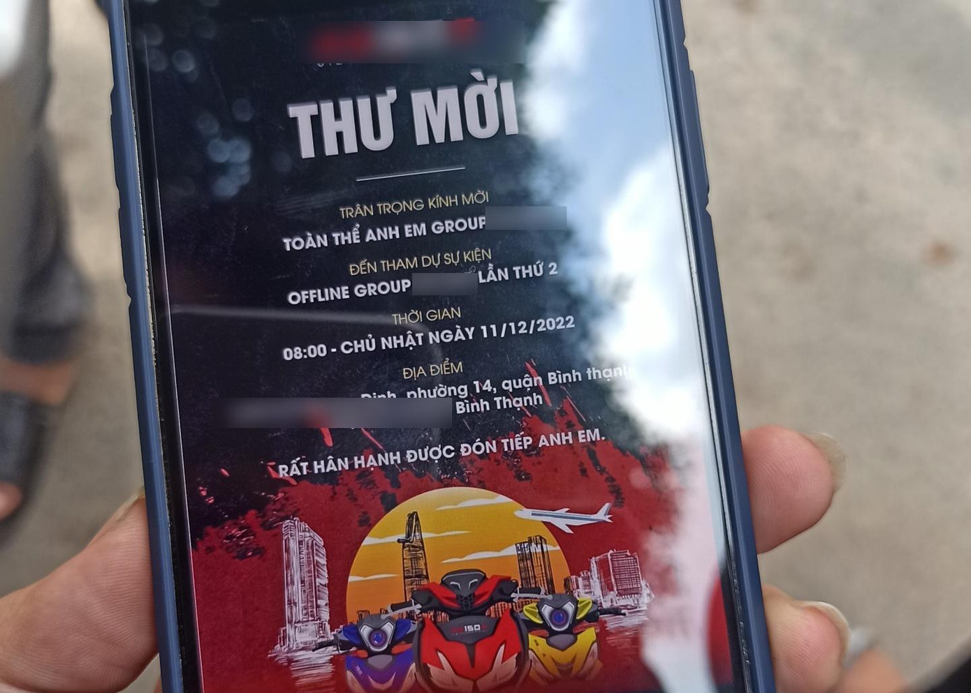 Thư mời về buổi offline của hội nhóm trên mạng xã hội.