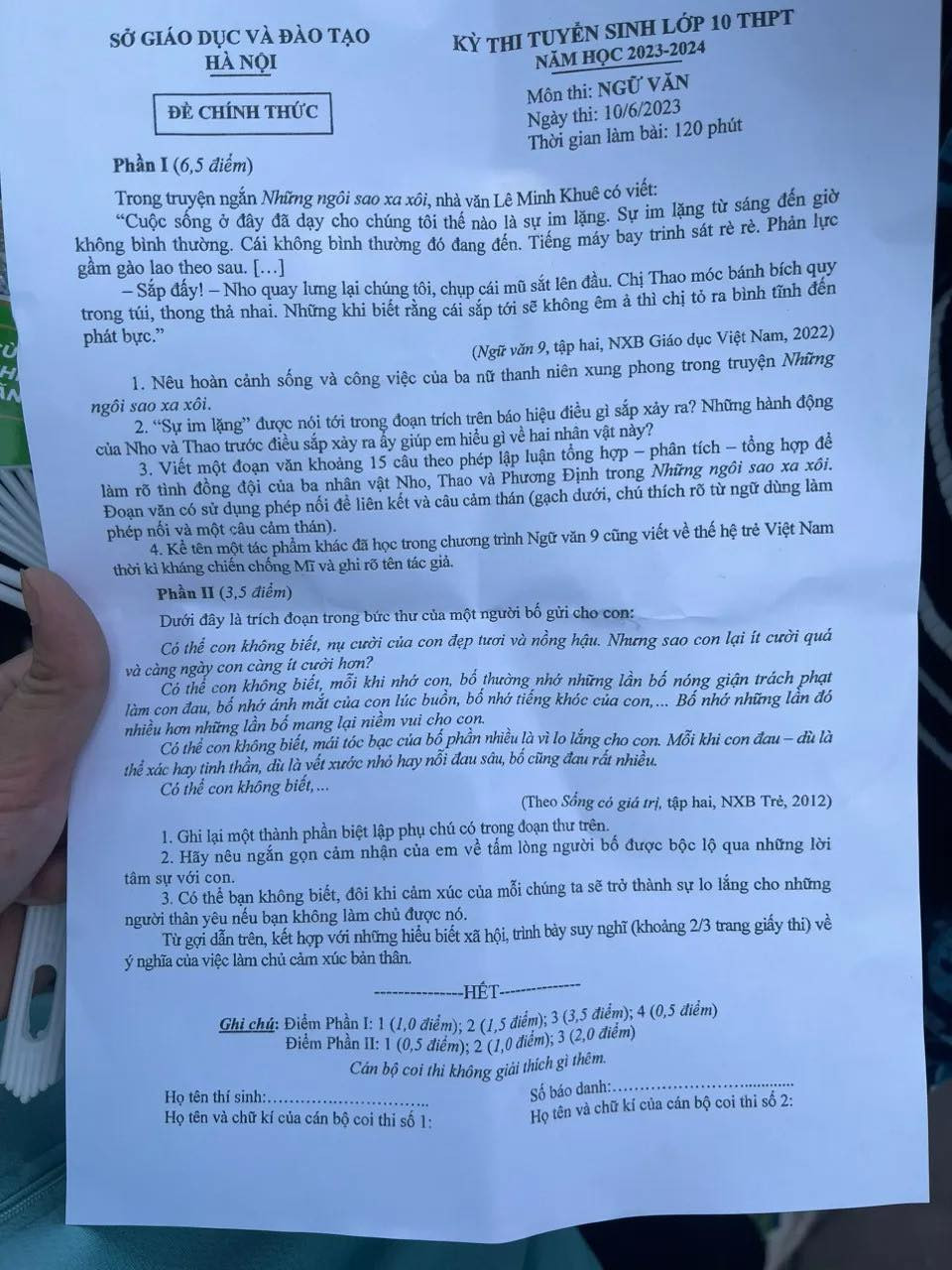 Đề thi Ngữ văn sáng 10/6 tại Hà Nội Đề thi Ngữ văn sáng 10/6 tại Hà Nội