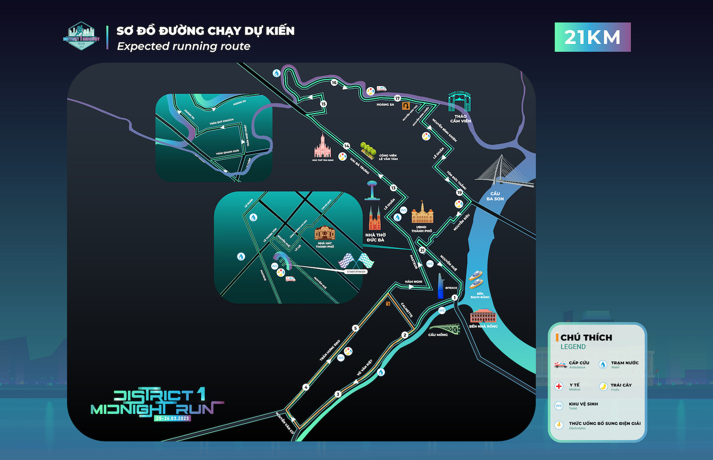 Sơ đồ đường chạy dự kiến cự ly 21km. Ảnh: BTC Sơ đồ đường chạy dự kiến cự ly 21km. Ảnh: BTC