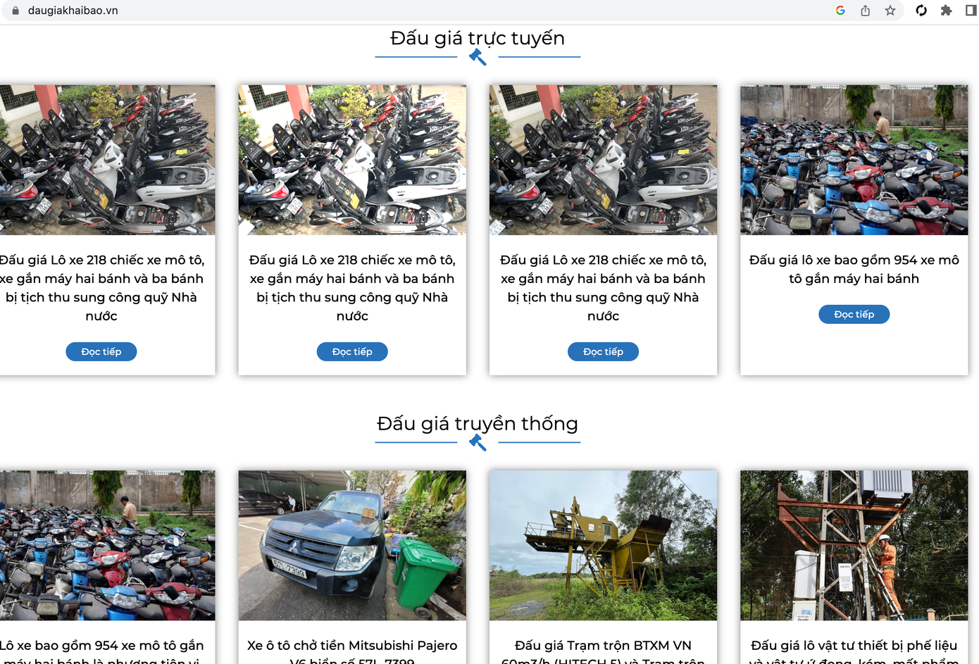 Thông tin về việc đấu giá 954 xe máy trên trang web của Công ty Đấu giá hợp danh Khải Bảo (Ảnh chụp màn hình). Thông tin về việc đấu giá 954 xe máy trên trang web của Công ty Đấu giá hợp danh Khải Bảo (Ảnh chụp màn hình).