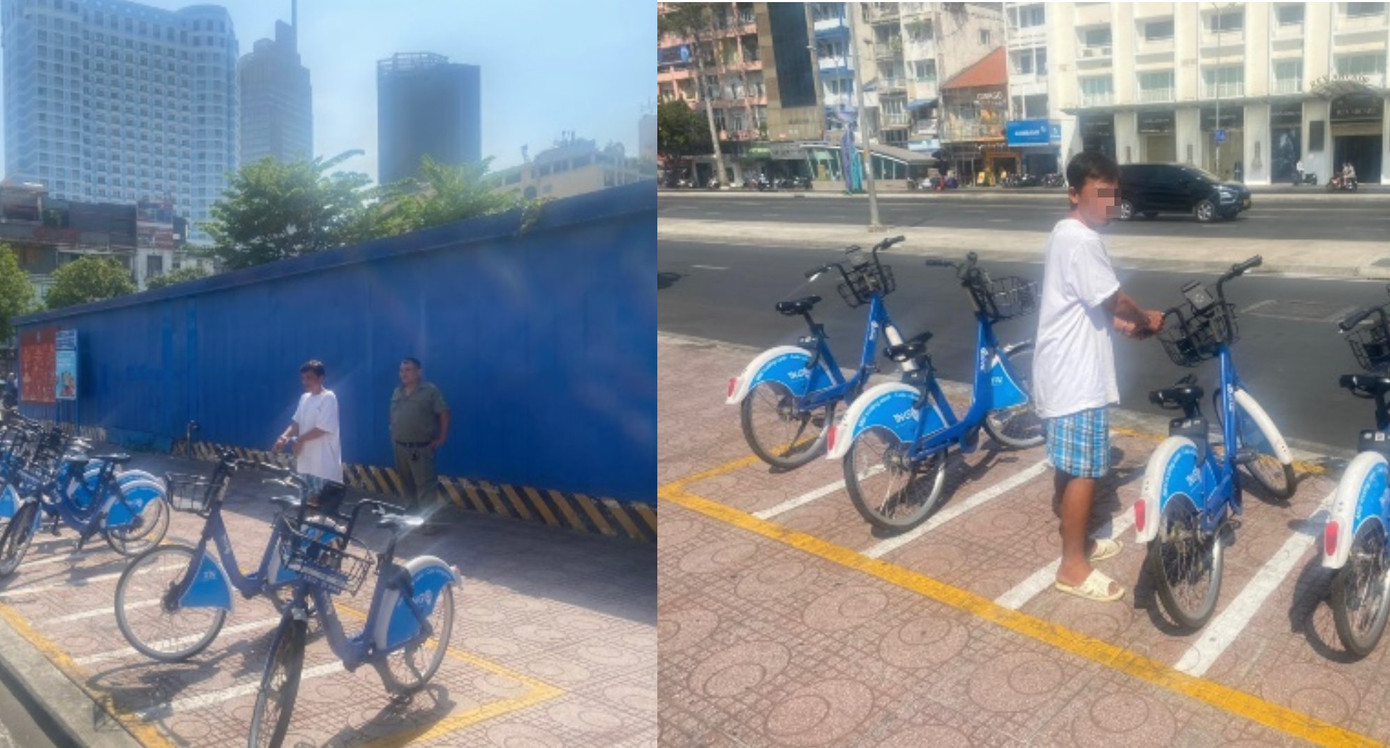 Hình ảnh thực nghiệm hiện trường vụ trộm xe đạp công cộng.
