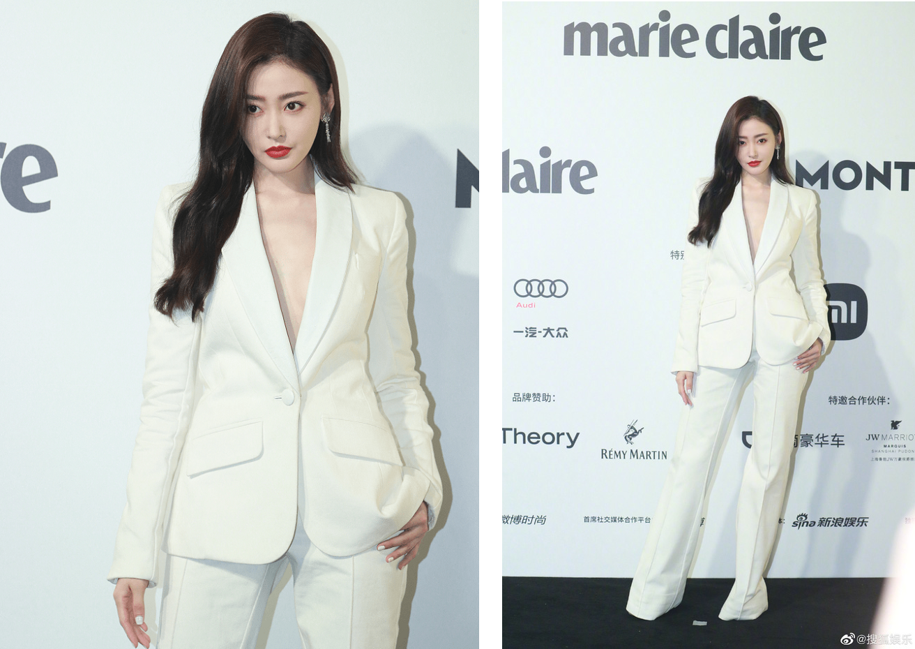 "Thái tử phi" Trương Thiên Ái khác biệt với nguyên bộ Âu phục màu trắng, nữ tính nhưng cũng rất quyền lực.