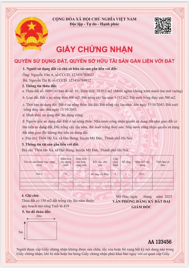 Mẫu sổ đỏ mới sẽ có mã QR, áp dụng từ ngày 1/1/2025. Mẫu sổ đỏ mới sẽ có mã QR, áp dụng từ ngày 1/1/2025.