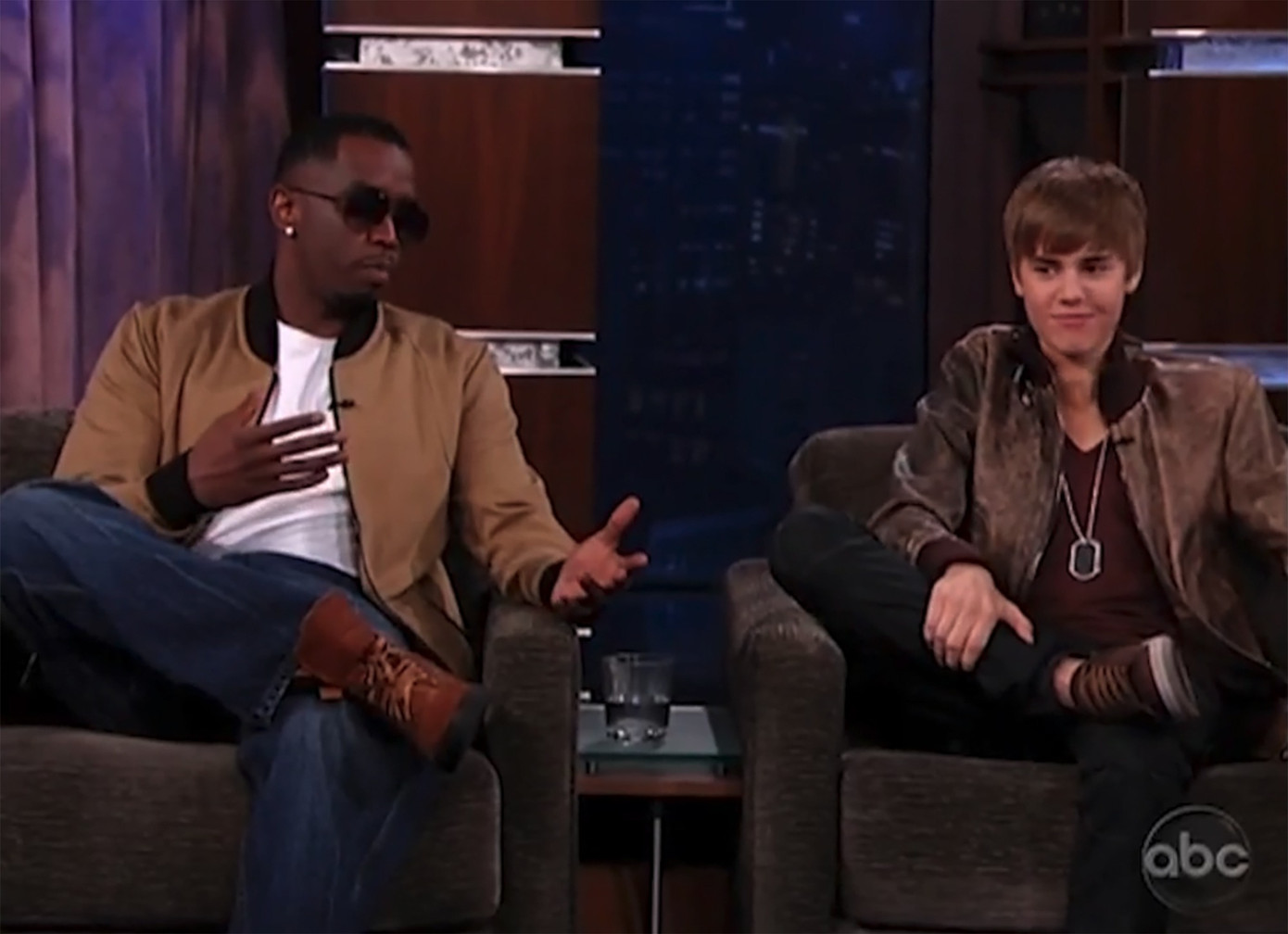 Justin và Diddy tham gia Jimmy Kimmel Live! vào năm 2011. Ảnh: ABC. Justin và Diddy tham gia Jimmy Kimmel Live! vào năm 2011. Ảnh: ABC.