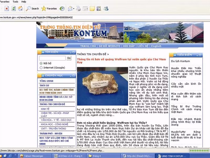 Bài báo đăng trên trang thông tin điện tử của tỉnh Kon Tum. Ảnh chụp tối 9-4