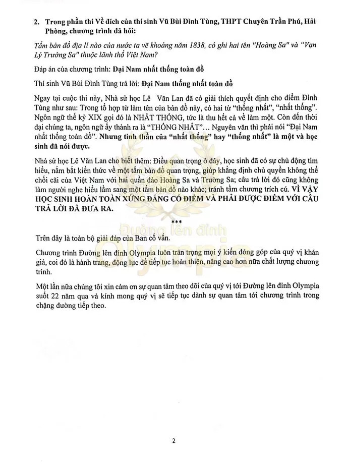 Thông báo của Ban tổ chức chương trình.