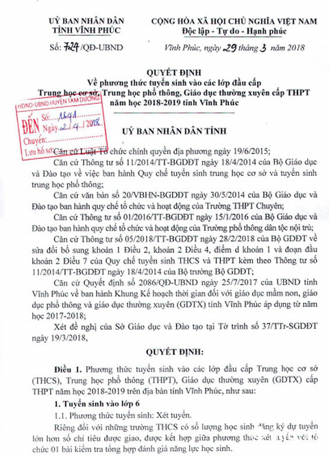Vĩnh Phúc ra văn bản lạ lẫm 'đánh úp' thí sinh dự thi vào lớp 10? ảnh 1
