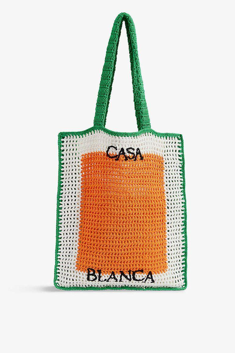 Casablanca Logo Detailed Crochet Tote Bag