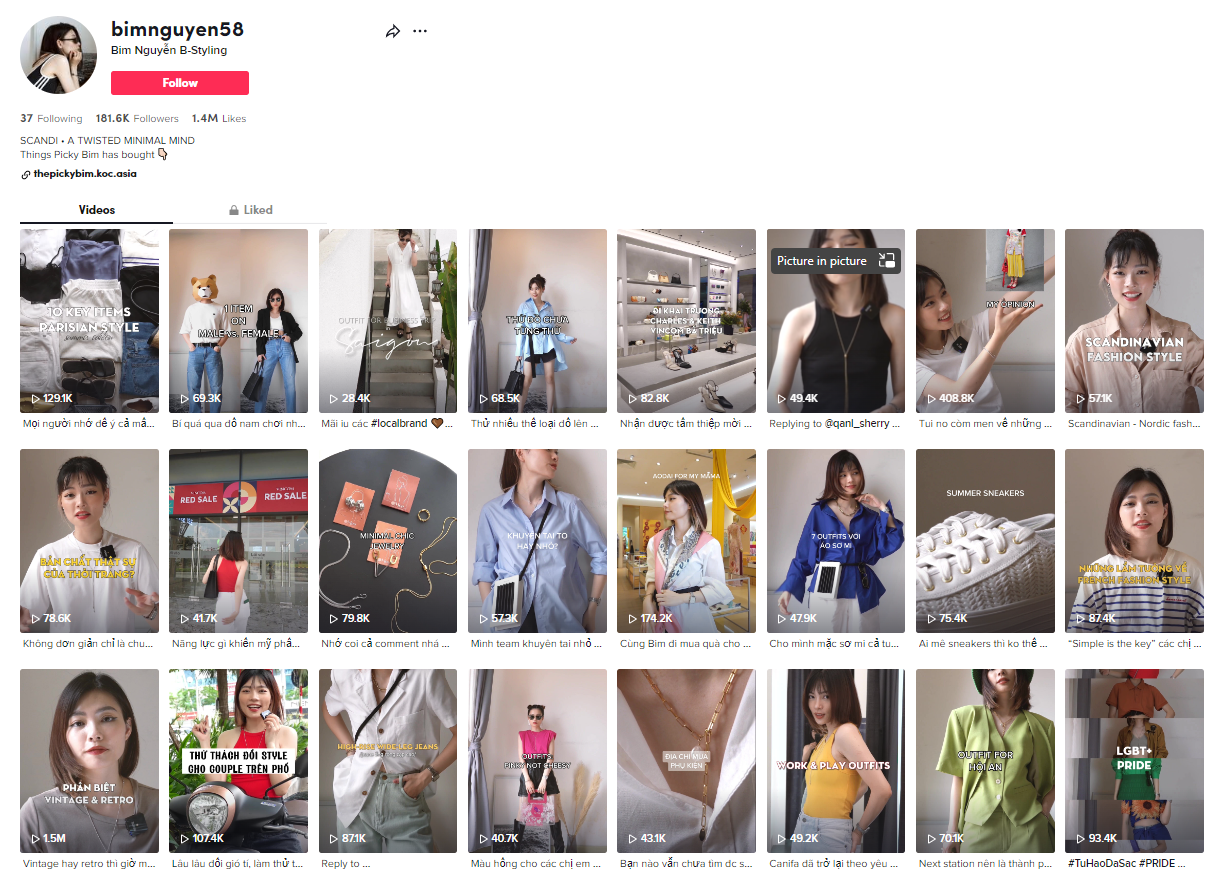 Các nội dung Bim Nguyễn chia sẻ nhận được lượng quan tâm lớn từ cộng đồng yêu thời trang.
