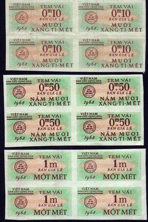 Phiếu mua vải. Mức mua giới hạn nhiều nhất là 1m, và tối thiểu là... 10cm