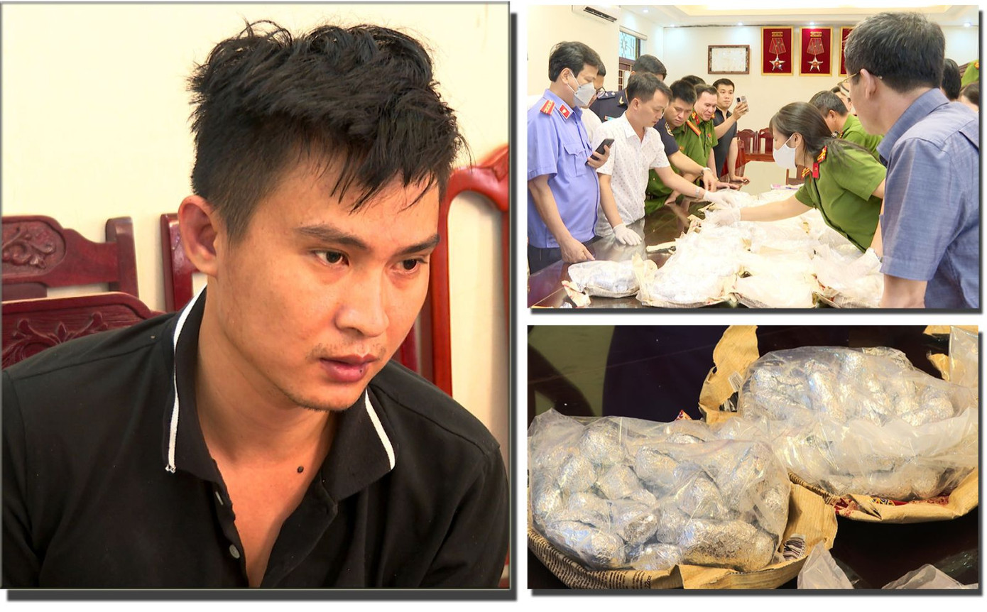 Bùi Đức Nam và tang vật. Ảnh: Công an Thanh Hoá