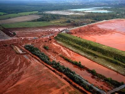 Bể chứa số 10 nơi bùn đỏ bị tràn . Ảnh: H.L