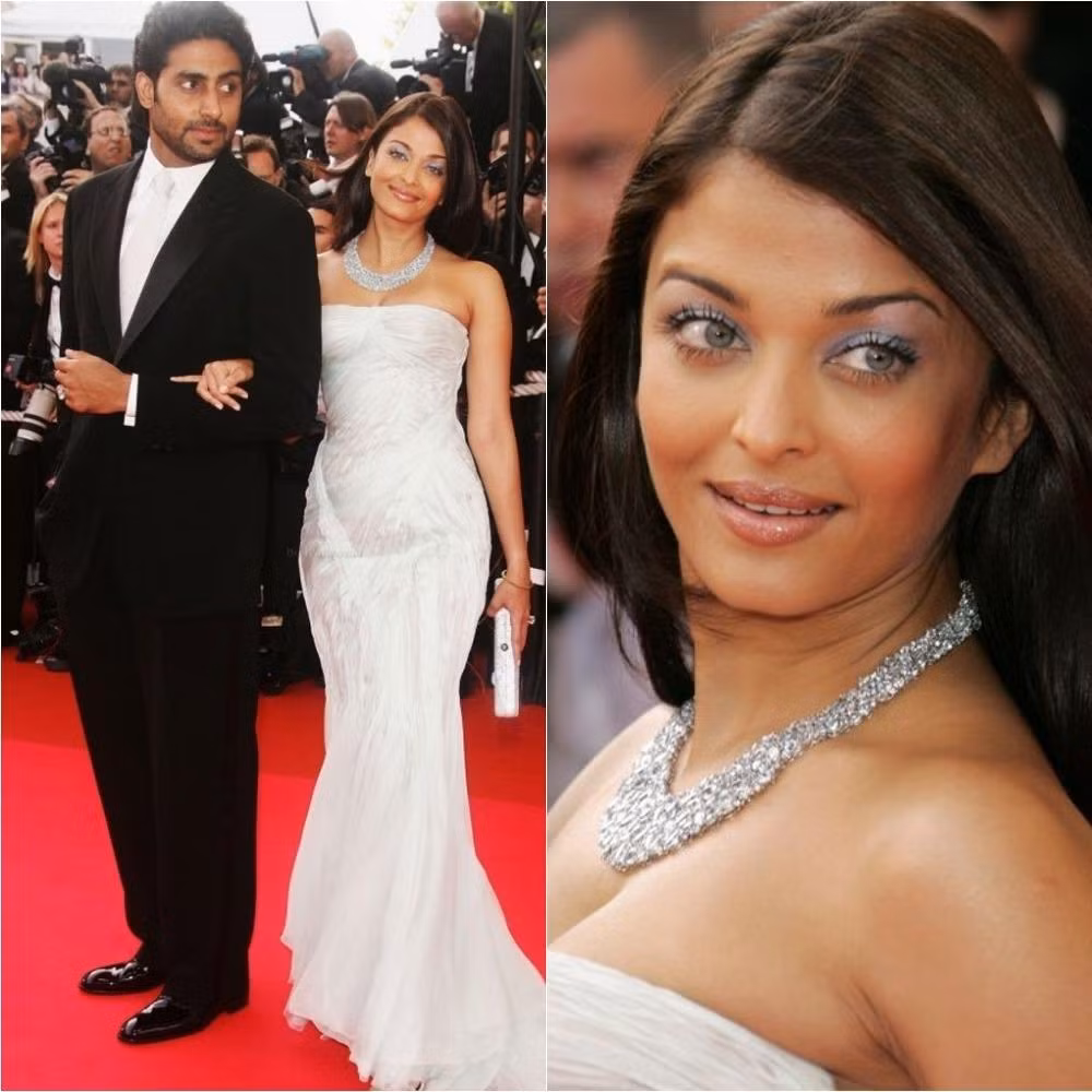 Năm 2007, Rai sánh đôi cùng ông xã kém 3 tuổi, tài tử Bollywood Abhishek Bachchan. Cô diện váy quây đuôi cá màu trắng như cô dâu rạng ngời bên chồng.