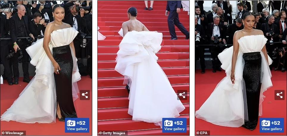 Ngôi sao &quot;Nhật ký ma cà rồng&quot; Kat Graham quyến rũ với đầm quây đen-trắng.