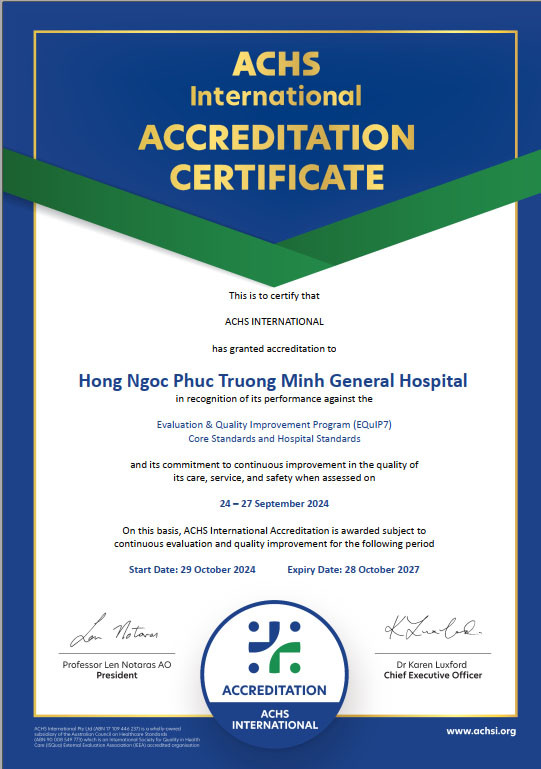 Chứng nhận chất lượng bệnh viện quốc tế ACHS (theo bộ tiêu chí EQuIP7)