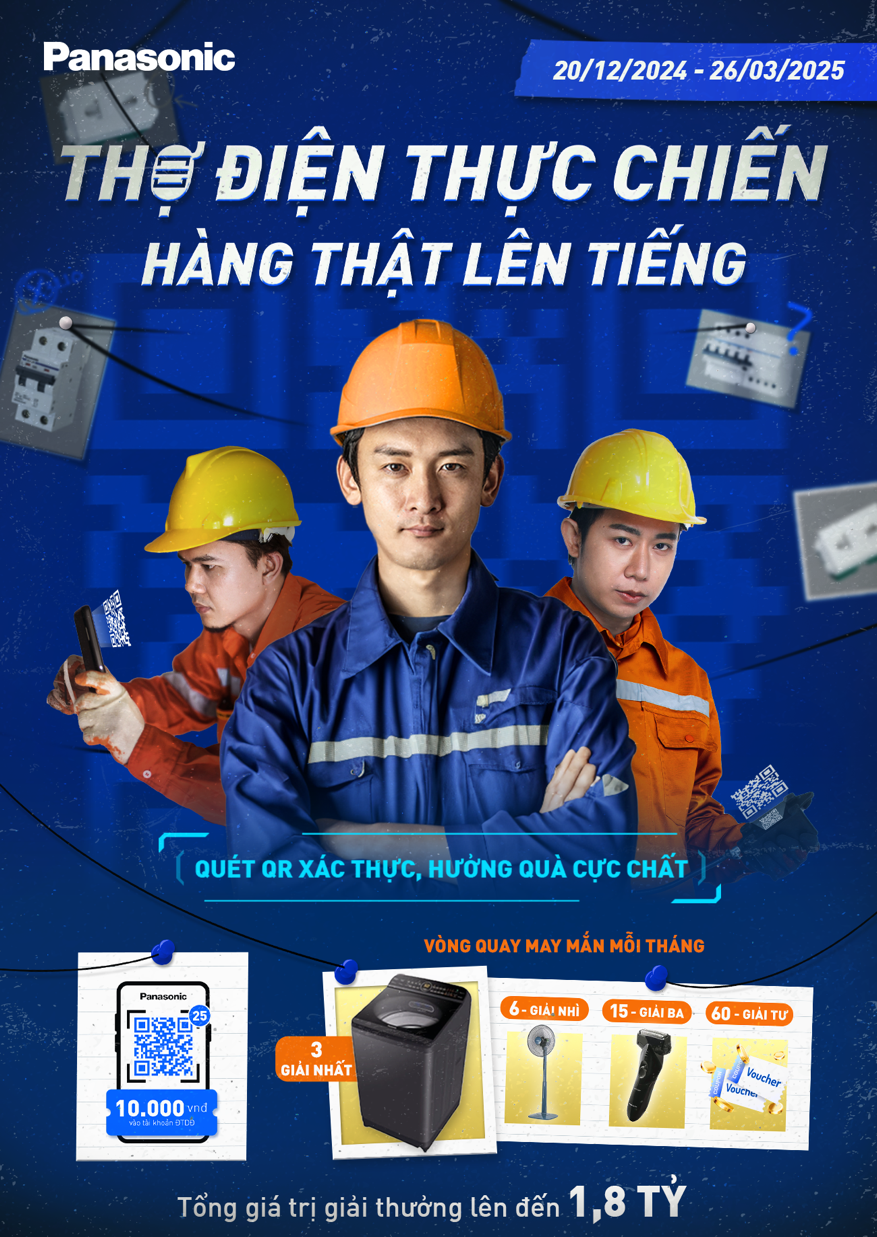 Panasonic giới thiệu giải pháp P-check và chương trình khuyến mại “Thợ điện thực chiến, hàng thật lên tiếng”, nhằm bảo vệ người dùng trước tình trạng hàng giả, kém chất lượng. Nguồn: Panasonic.