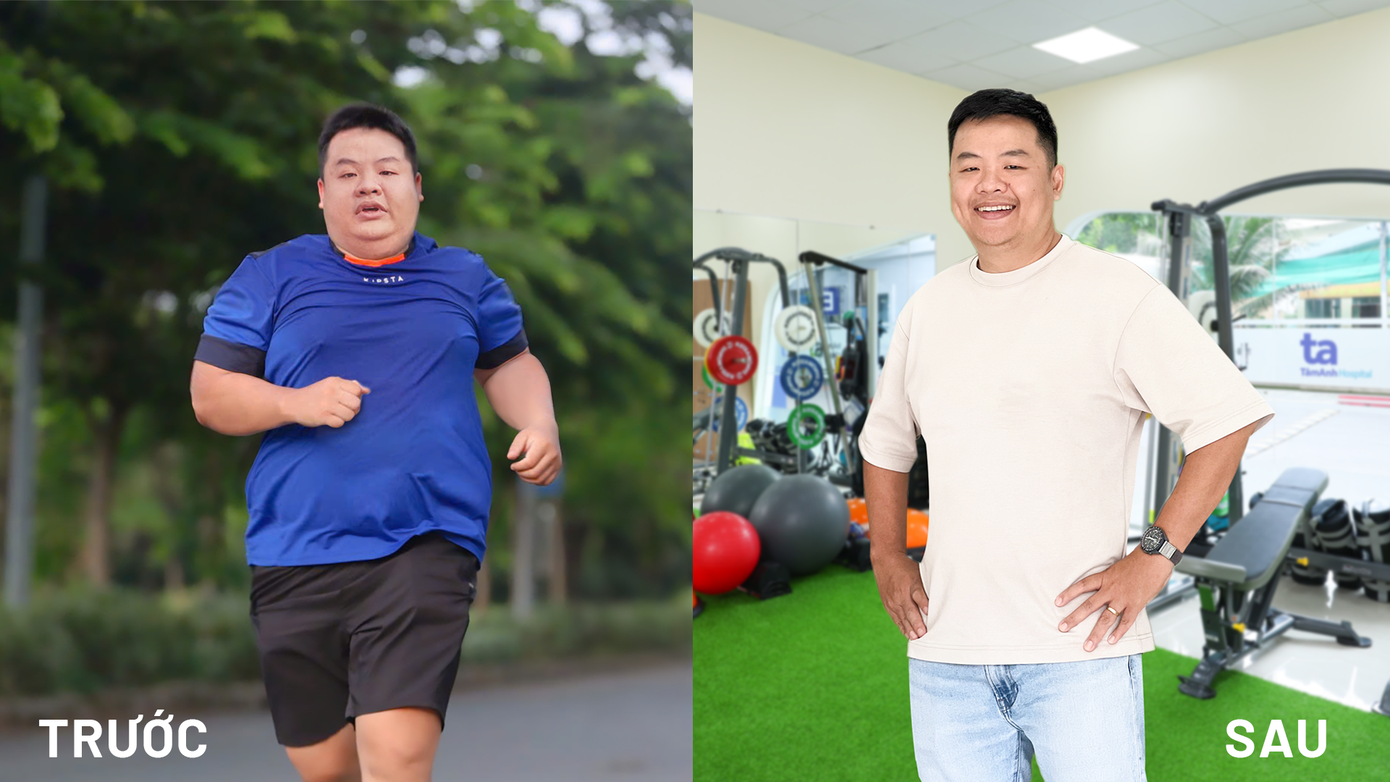 Anh Phạm Quốc Tuấn 35 tuổi, giảm 7kg cân nặng, 7cm vòng bụng, 35,3cm² mỡ nội tạng, hết uống thuốc huyết áp sau 3 tháng giảm cân tại Trung tâm Giảm cân Tâm Anh. Ảnh: Bệnh viện Đa khoa Tâm Anh.