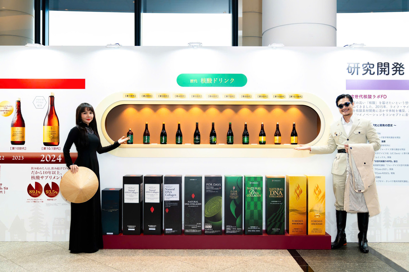 Diễn viên Luân Nguyễn chọn trang phục phong cách và Bảo Châu nền nã áo dài, nón lá đậm đà bản sắc Việt tại sự kiện Fordays, Nhật Bản.