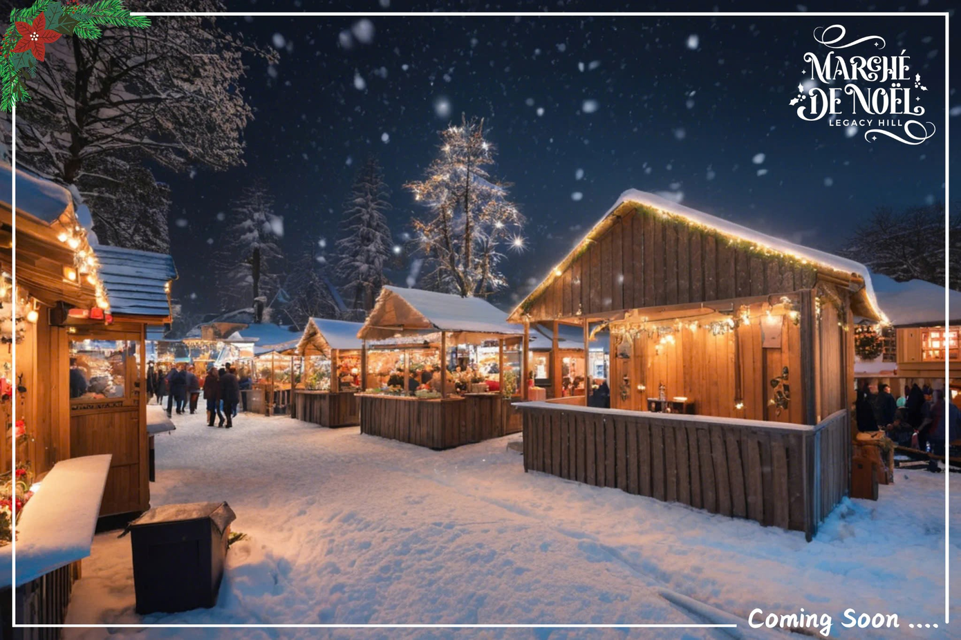 Không gian hội chợ Marché de Noël nổi tiếng được tái hiện tại Legacy Hill (Ảnh có sự hỗ trợ của AI)