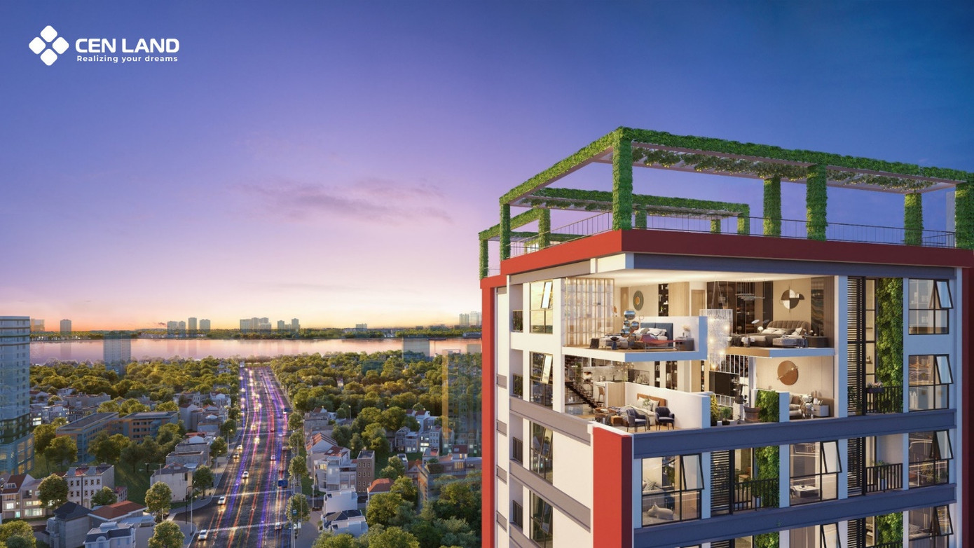 Penthouse Khai Sơn City sở hữu tầm view 2 dòng sông Hồng, sông Đuống và công viên hồ điều hòa 22 hecta.