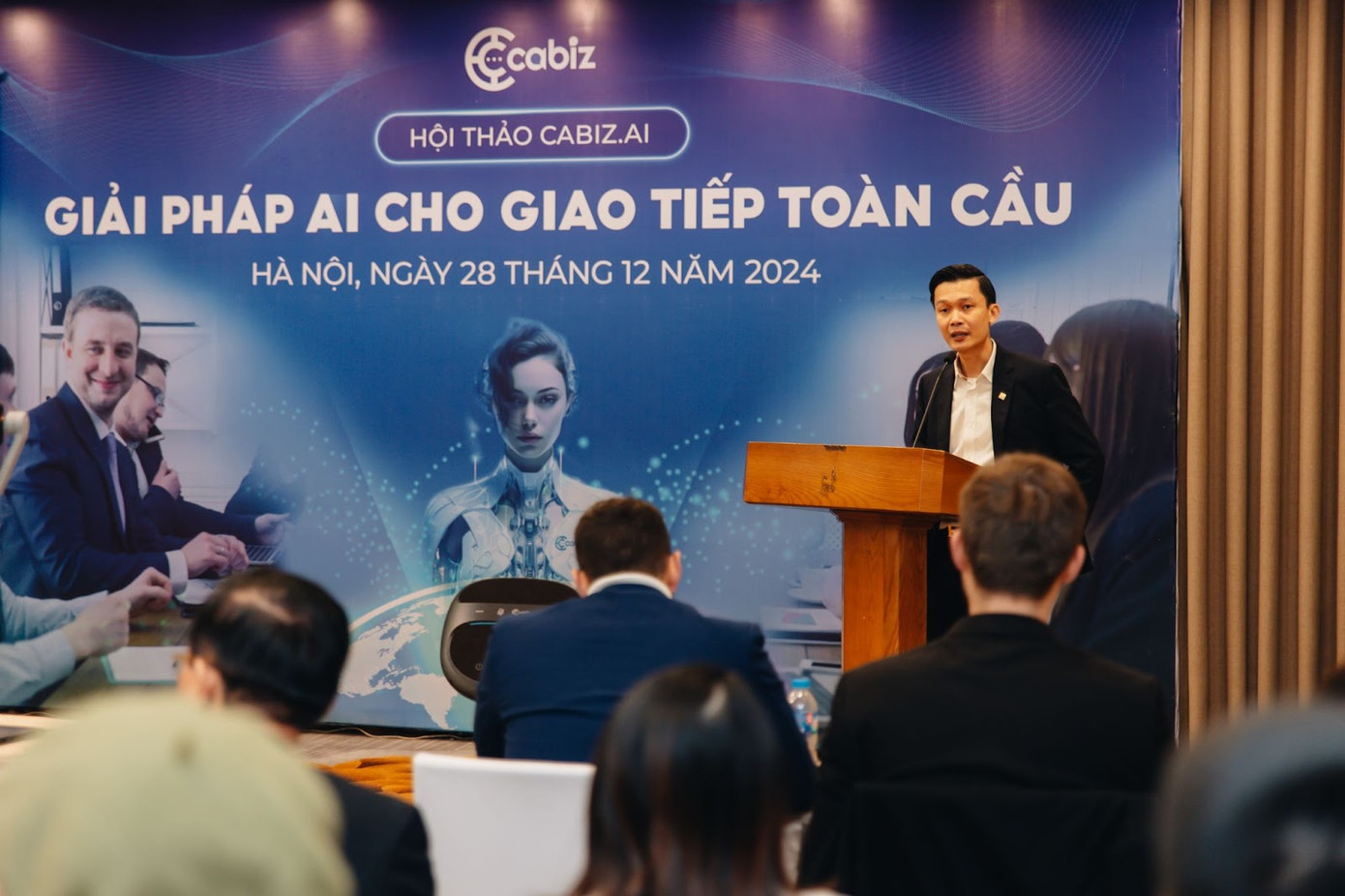 Ông Quyết Vũ - Chủ tịch công ty Cổ phần Công nghệ LocaMos, đối tác công nghệ của CaBiz AI Labs LLC tại thị trường Việt Nam phát biểu